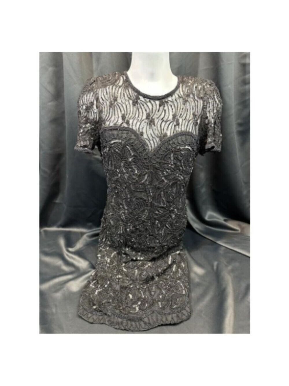 100% Silk Beaded Formal Dress Size S Vintage